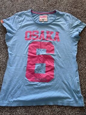Superdry Light Blue Tee with Pink Osaka '6' Graphic